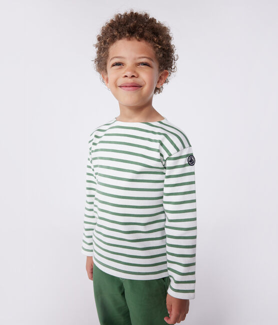 Maglia a righe a maniche lunghe in cotone unisex verde MARSHMALLOW/ PALMERAIE