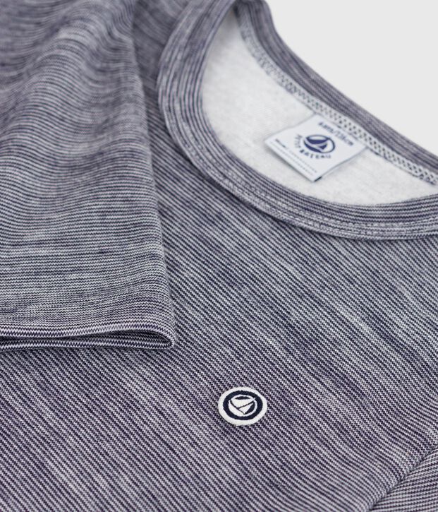 T-shirt a maniche lunghe in misto lana e cotone a righe bambino blu/bianco