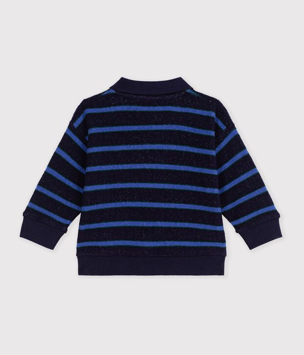 Felpa in cotone a righe con colletto tipo polo neonato blu/multicolore