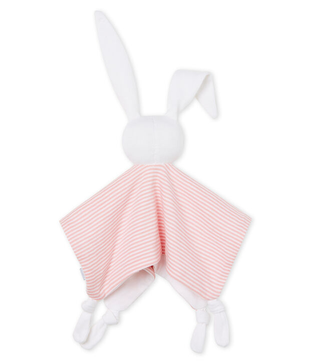 Doudou coniglietto beb&egrave; a costine rosa/bianco