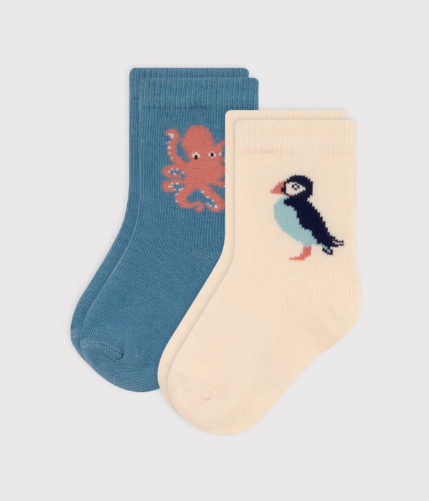 Set di 2 paia di calzini beb&egrave; in jersey di cotone multicolore