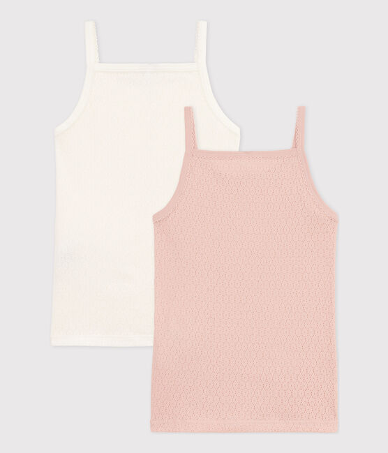 Confezione da 2 canottiere bambina con spalline in cotone traforato tinta unita variante 1