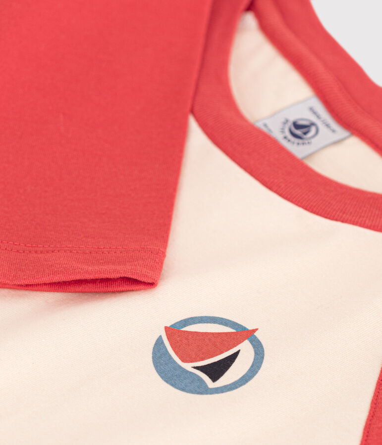 T-shirt a maniche lunghe in cotone bambino ecru/arancione