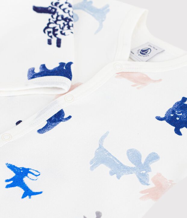 Pigiama in tessuto felpato spazzolato con stampa di cane neonato bianco/multicolore