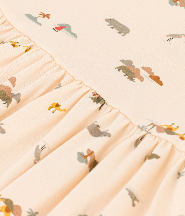 Abito bambina in cotone stampato ecru/multicolore