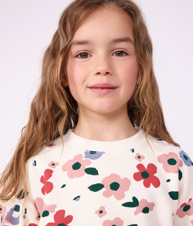 Felpa in cotone con stampa a fiori bambina ecru/multicolore