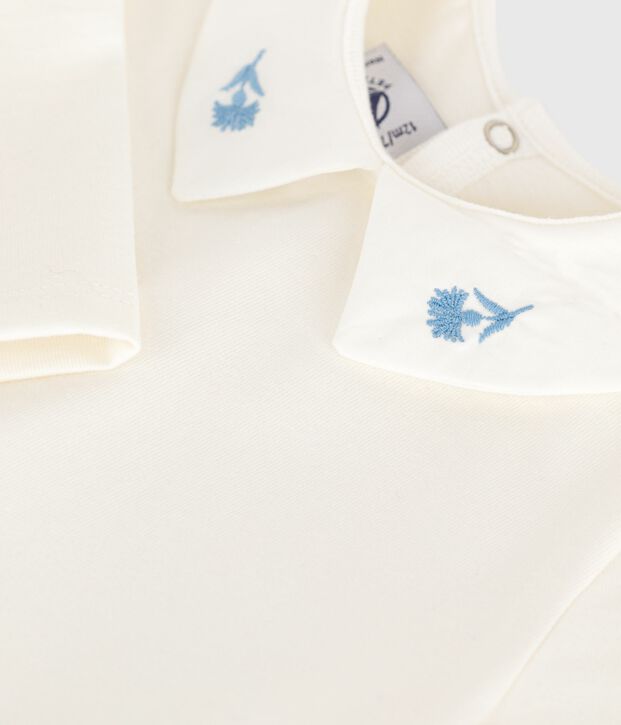 Blusa a maniche lunghe in cotone con colletto ricamato neonato bianco