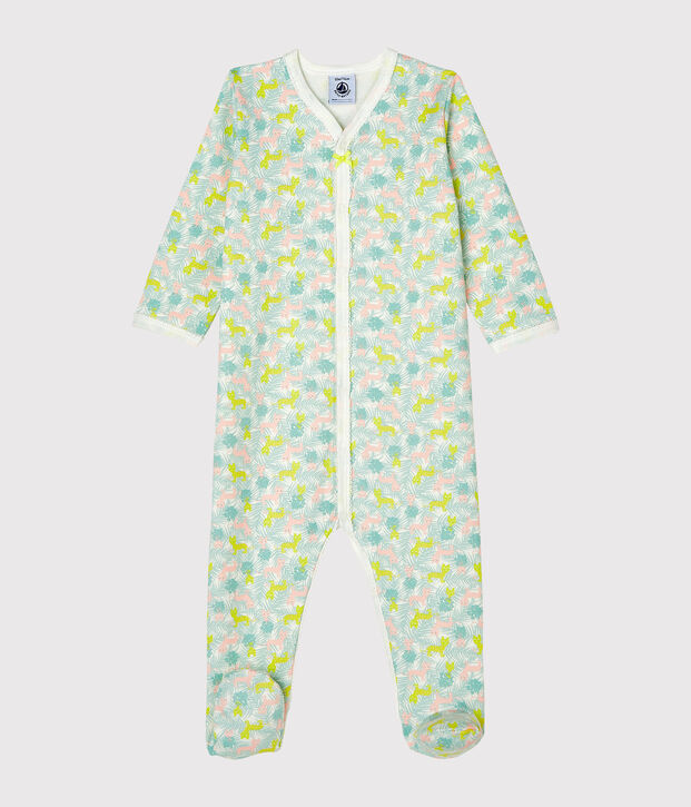 Tutina pigiama beb&egrave; femmina in molleton bianco/multicolore