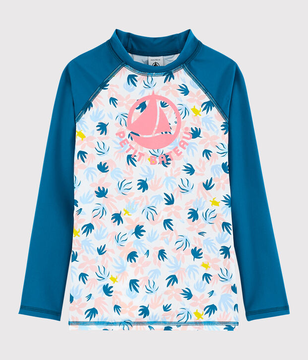 T-shirt anti-uv riciclata bambina blu/multicolore
