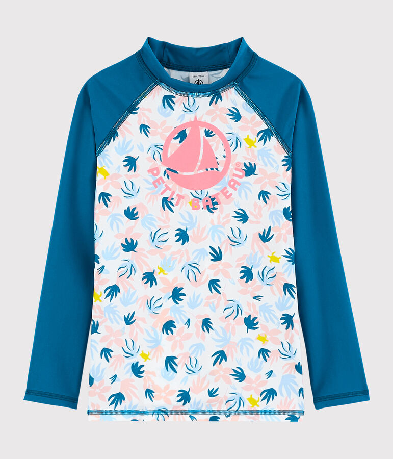 T-shirt anti-uv riciclata bambina blu/multicolore