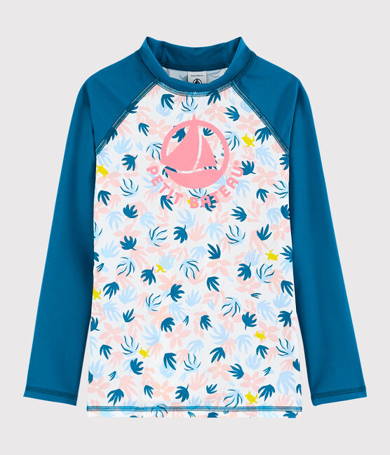 T-shirt anti-uv riciclata bambina blu MYKONOS/ecru MULTICO