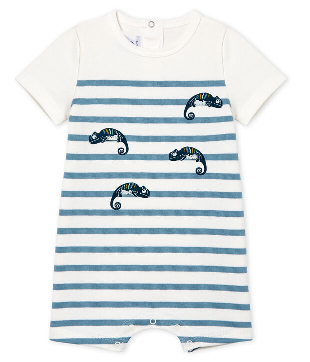 Tutina corta beb&egrave; maschio a manica corta bianco/blu