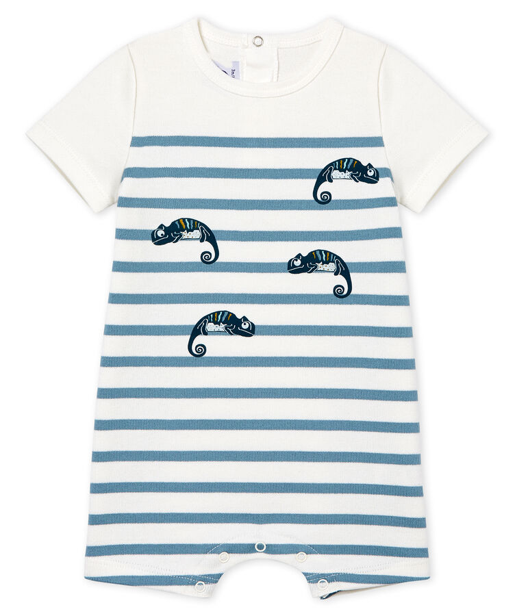 Tutina corta beb&egrave; maschio a manica corta bianco/blu