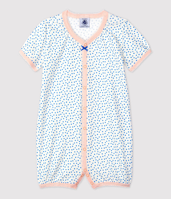 Tutina corta fantasia pois bebè in cotone biologico bianco MARSHMALLOW/blu BRASIER