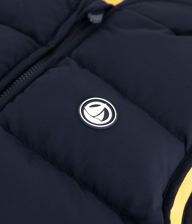 Piumino bambino senza maniche bicolore double face blu/giallo