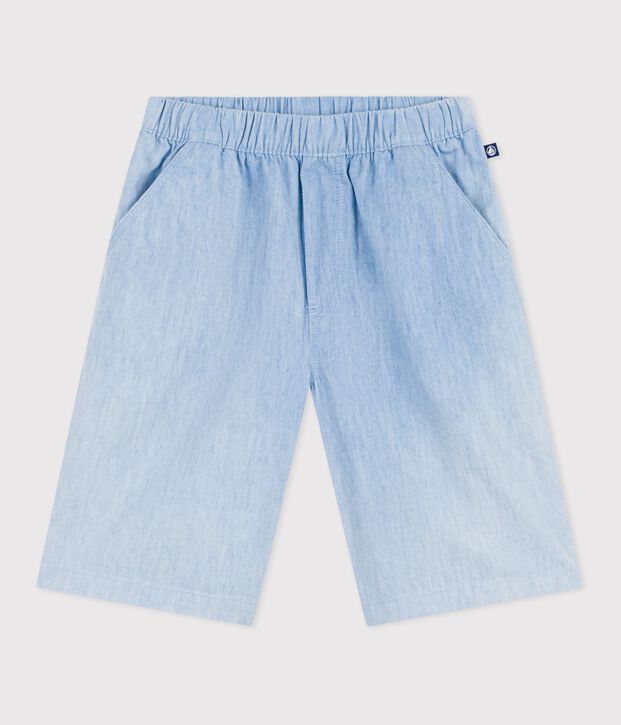 Bermuda corti in cotone tinta unita bambino blu