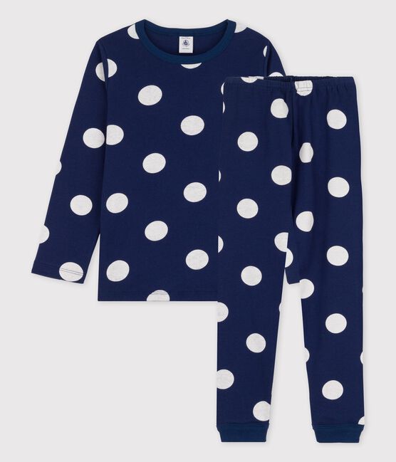 Pigiama a pois bambina/bambino in cotone biologico blu MEDIEVAL/bianco MARSHMALLOW