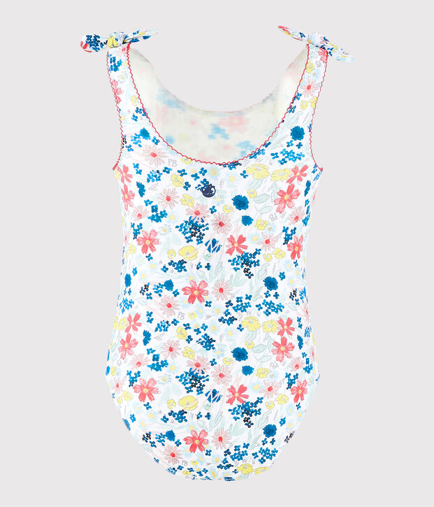 Costume intero riciclato bambina bianco/multicolore