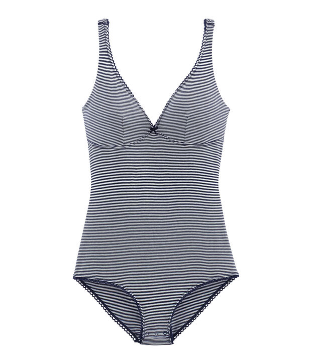 Body senza maniche donna in jersey extrafine blu/bianco