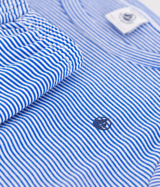 Pigiama corto in cotone a righe bambino blu/bianco