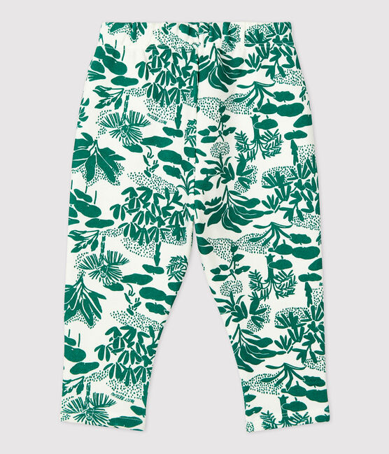 Pantaloni bebè in molleton con motivo vegetale bianco MARSHMALLOW/verde GAZON