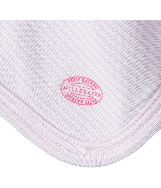 Doudou coniglietto bebè a costine bianco LAIT/rosa PIVOINE