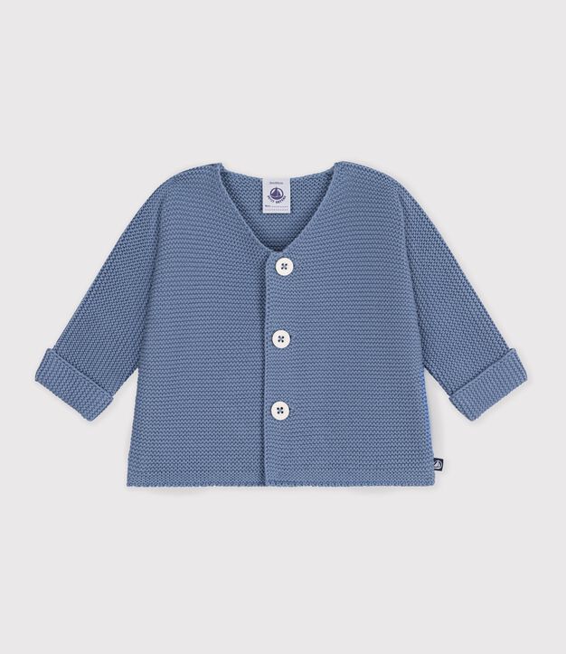 Cardigan in maglia di cotone a punto legaccio tinta unita neonato blu