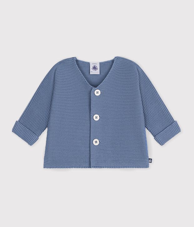Cardigan in maglia di cotone a punto legaccio tinta unita neonato blu