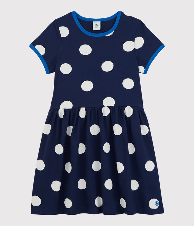 Abito bambina a maniche corte in cotone blu/bianco