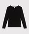 T-shirt donna L'Iconique a maniche lunghe in tinta unita a costine nero BLACK