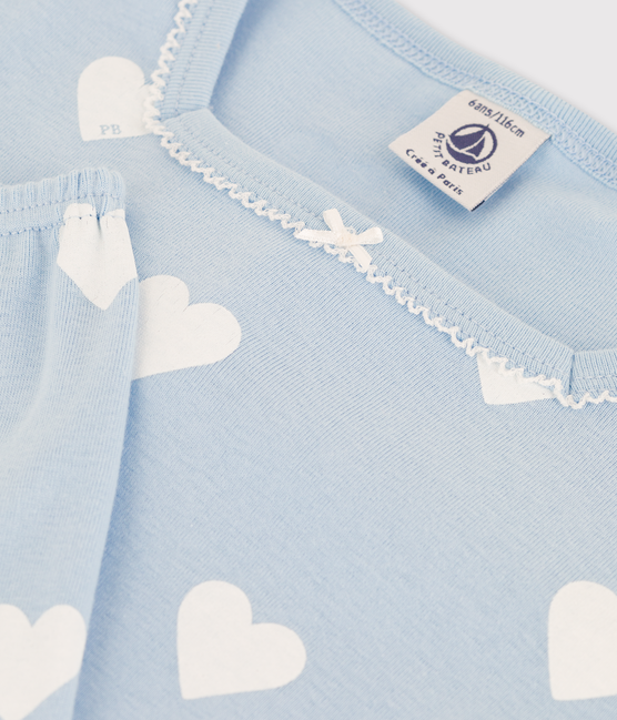 Pigiama corto blu cuore bambina in cotone biologico blu JASMIN/bianco MARSHMALLOW