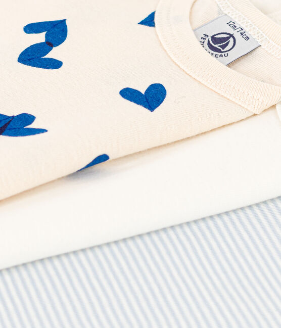 Confezione da 3 body bebè a maniche lunghe a cuori blu in cotone variante 1