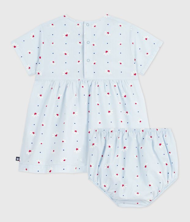 Abito neonata a maniche corte in cotone fantasia e bloomer abbinato blu/multicolore