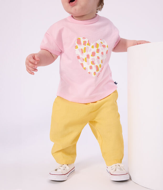 Pantaloni in cotone/lino tinta unita neonato giallo