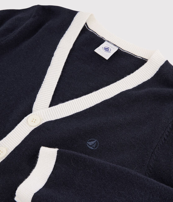 Cardigan in lana e cotone bambino blu SMOKING/bianco MARSHMALLOW