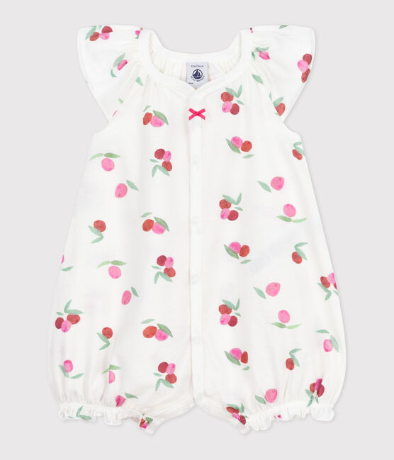 Tutina corta in cotone con frutti neonato bianco MARSHMALLOW/bianco MULTICO