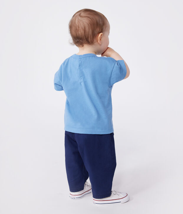 T-shirt a maniche corte in cotone tinta unita neonato blu