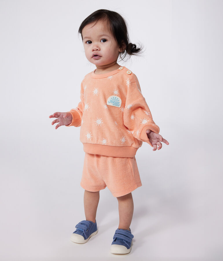 Felpa in spugna di cotone con soli stampati neonato arancione ABRICOT/ MARSHMALLOW