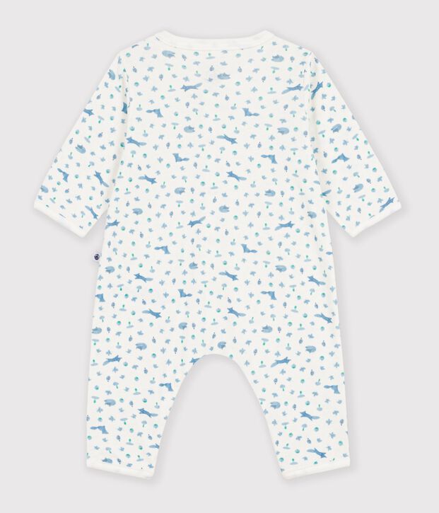 Pigiama senza piedini in cotone con volpi stampate neonato bianco/blu
