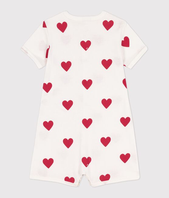 Tutina corta bebè in cotone a cuori bianco MARSHMALLOW/rosso TERKUIT