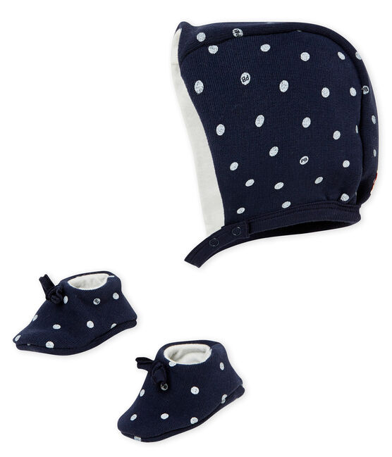 Lotto di cuffietta e scarpine bebé femmina blu SMOKING/bianco MARSHMALLOW