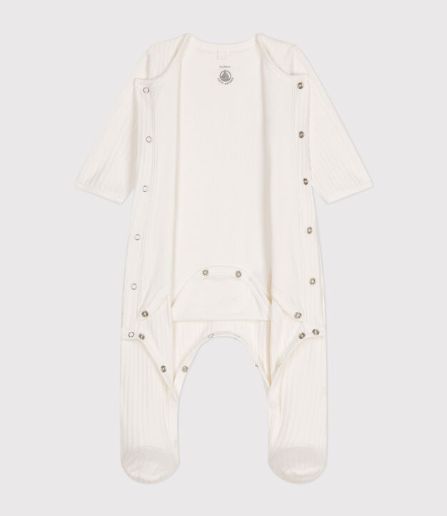Tutina unisex in velluto/ciniglia con body integrato a tinta unita bianco