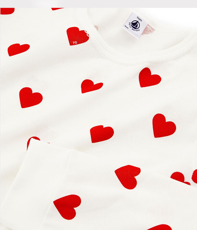 Pigiama bambina fantasia cuori a costine bianco/rosso