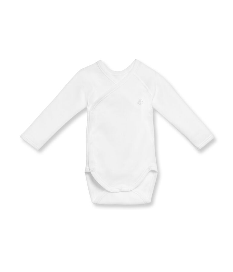 Body nascita maniche lunghe beb&eacute; unisex in cotone grattato bianco Ecume