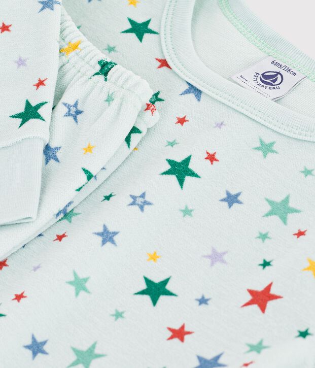 Pigiama bambino in ciniglia con stampa a stelle blu/multicolore