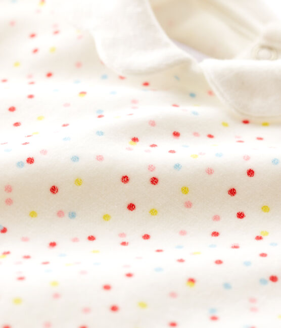 Tutina pigiama pois colorati bebè femmina in ciniglia bianco MARSHMALLOW/bianco MULTICO