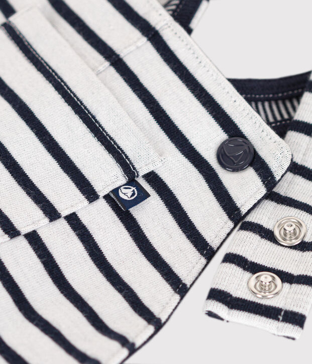 Salopette lunga in jersey doppiato a righe per beb&egrave; bianco/blu