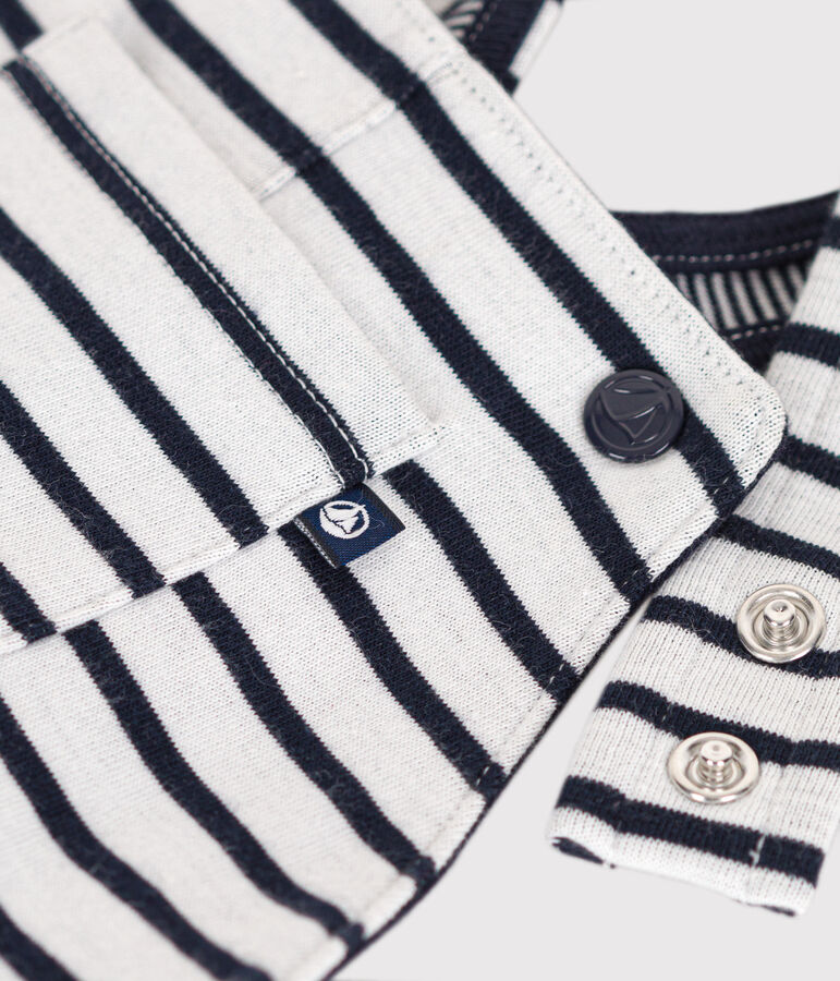 Salopette lunga in jersey doppiato a righe per beb&egrave; bianco/blu