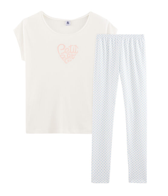Pigiama ragazza a costine bianco MARSHMALLOW/blu JASMIN