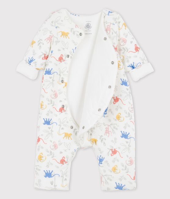 Tutina lunga stampata bebè in cotone biologico bianco MARSHMALLOW/bianco MULTICO